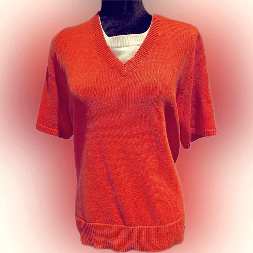 Vintage CJ Banks short sleeved pullover sweater, orange and white, 1X